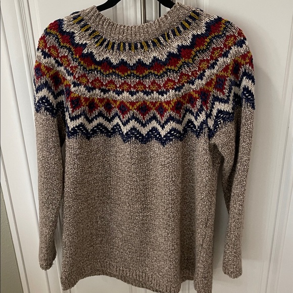 J Jill Fair Isle Southwest Nordic Knit Chunky Cozy brown pullover sweater size M - Picture 7 of 12